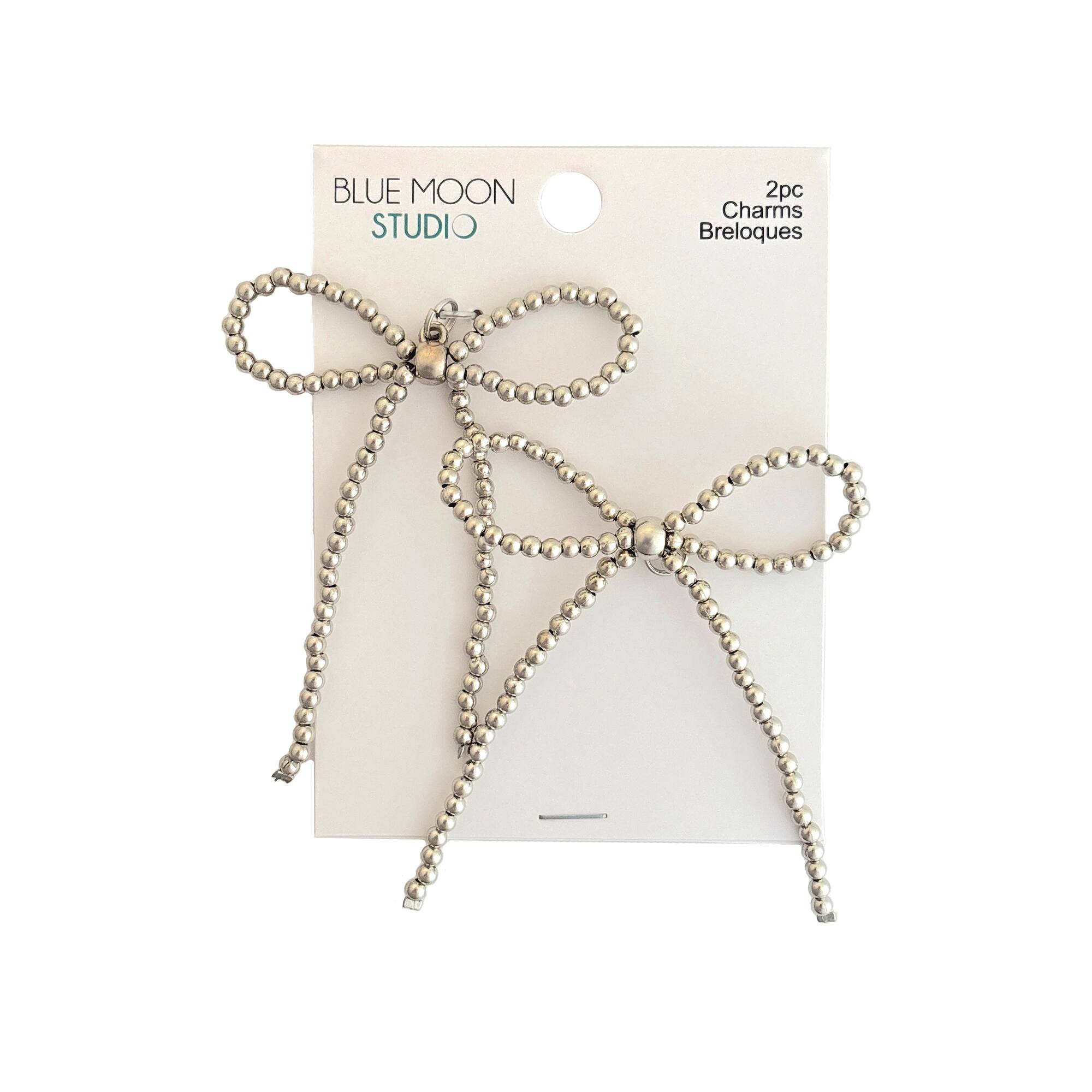 Blue Moon Studio™ Silver-Colored Beaded Bow Charms, 2ct.